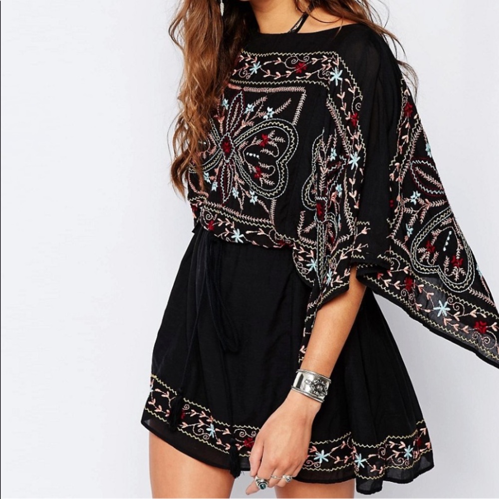 Free People Sheer Batiste Frida Embroided Black Dress